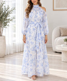 Ladies Blue Floral Cold Shoulder Dress - StylePhase SA