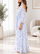 Ladies Blue Floral Cold Shoulder Dress - StylePhase SA