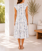 Ladies Blue Floral Notched Neck Ruffel Dress - StylePhase SA