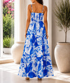 Ladies Blue Floral Print Tie Front Maxi Dress - StylePhase SA
