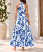 Ladies Blue Floral Print Tie-Waist Maxi Dress - StylePhase SA