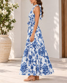 Ladies Blue Floral Print Tie-Waist Maxi Dress - StylePhase SA