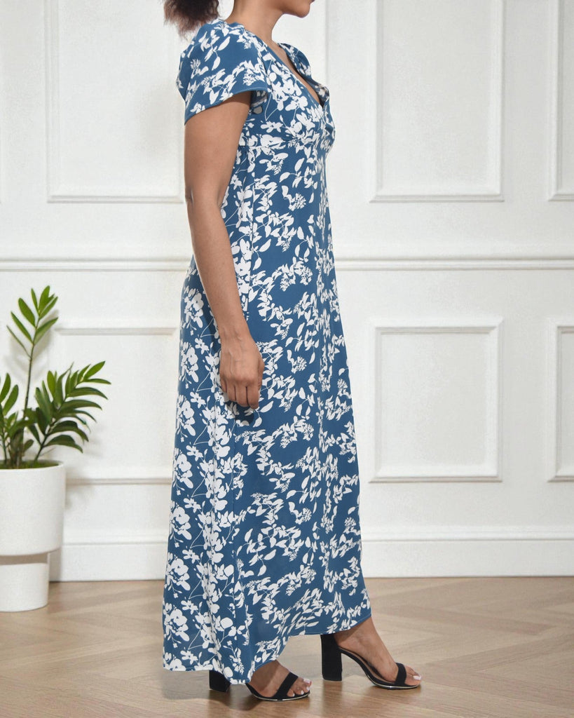 Ladies Blue Floral Scoop Back Maxi Dress - StylePhase SA