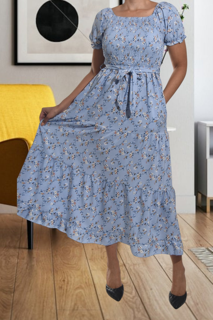 Ladies Blue Floral Tie Front Dress - StylePhase SA