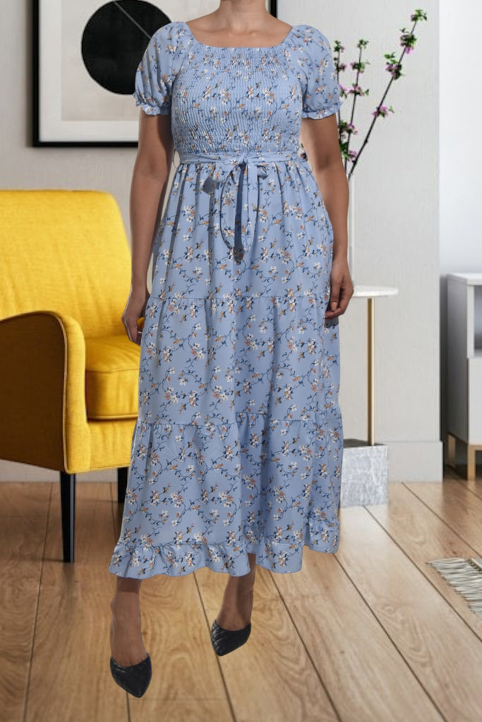 Ladies Blue Floral Tie Front Dress - StylePhase SA