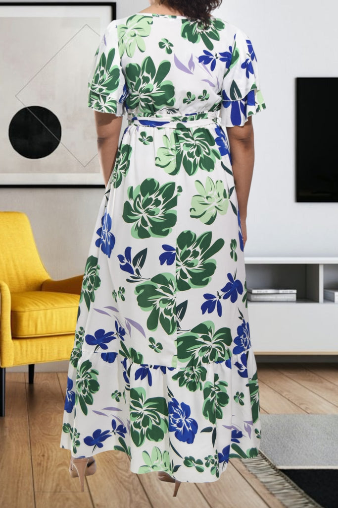 Ladies Blue Floral Tie Maxi Dress - StylePhase SA