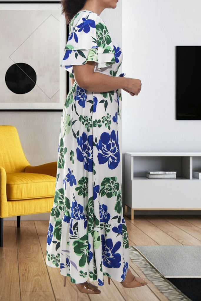 Ladies Blue Floral Tie Maxi Dress - StylePhase SA