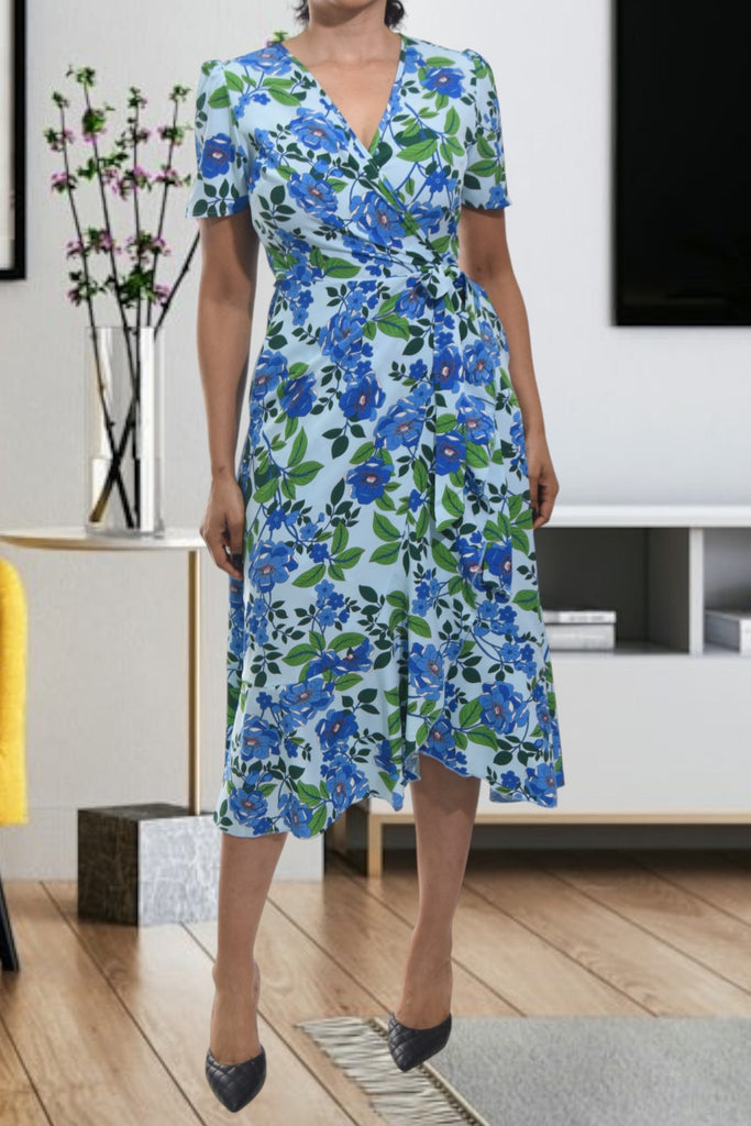 Ladies Blue Flower Wrap Dress - StylePhase SA