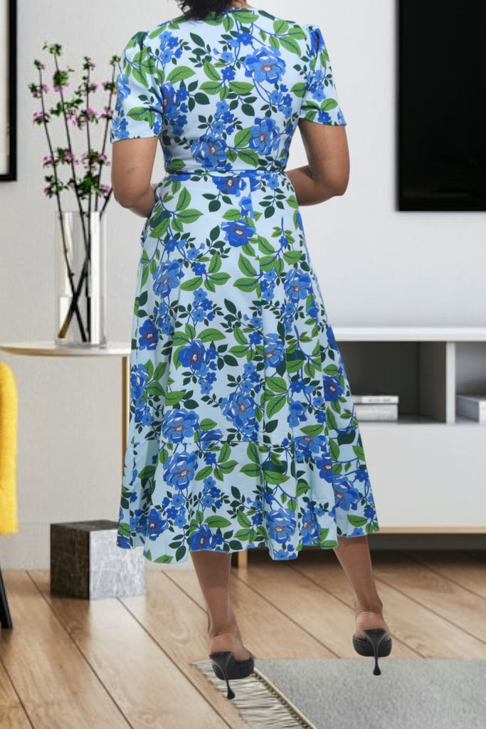 Ladies Blue Flower Wrap Dress - StylePhase SA