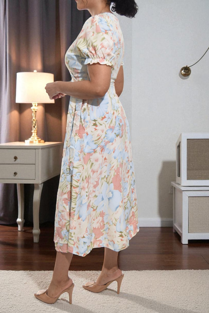 Ladies Blue Flower Wrap Dress - StylePhase SA