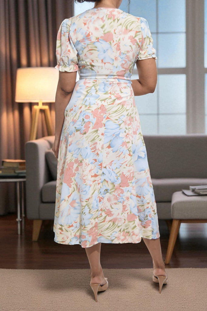 Ladies Blue Flower Wrap Dress - StylePhase SA