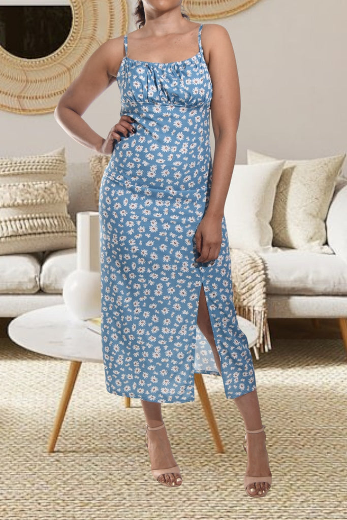 Ladies Blue Flower Zip Dress - StylePhase SA
