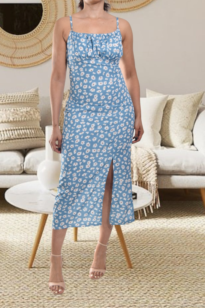 Ladies Blue Flower Zip Dress - StylePhase SA