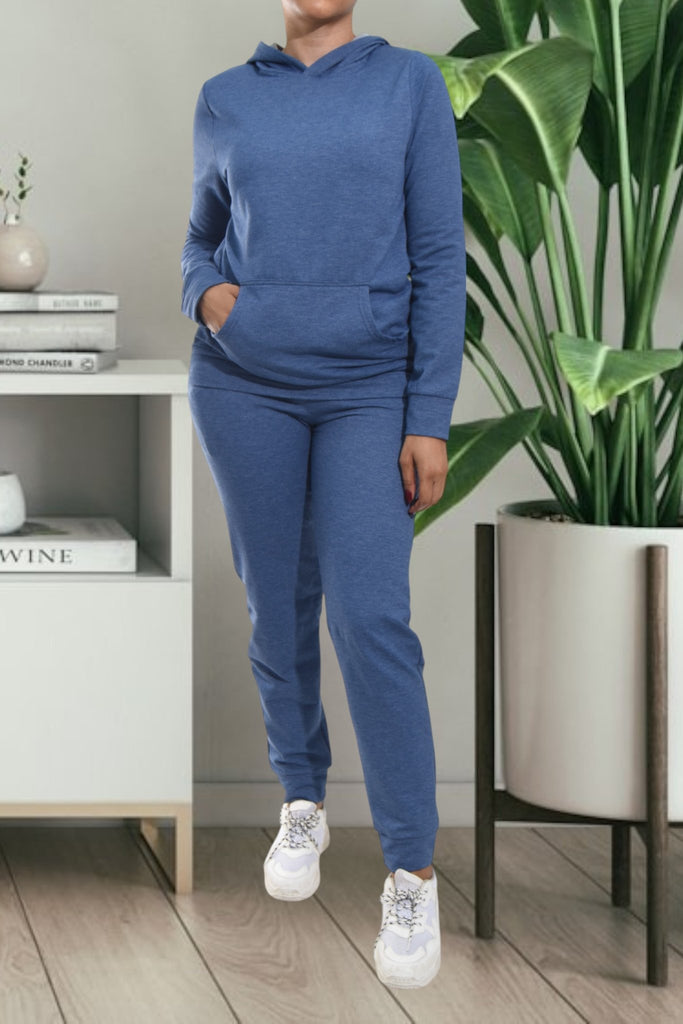 Ladies Blue Kangaroo Hoody Tracksuit Set - StylePhase SA