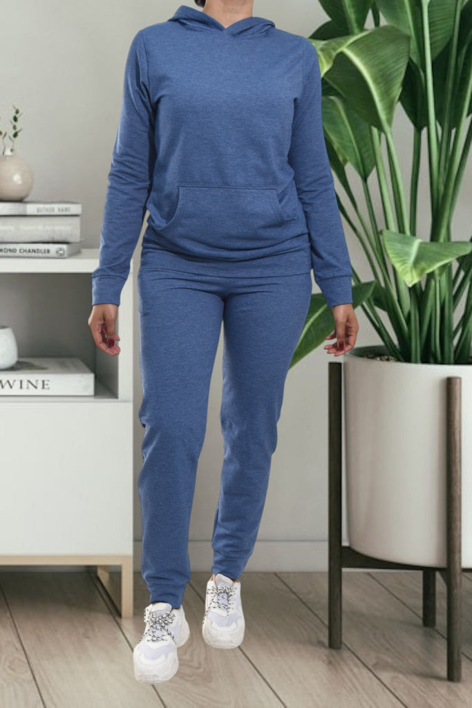 Ladies Blue Kangaroo Hoody Tracksuit Set - StylePhase SA