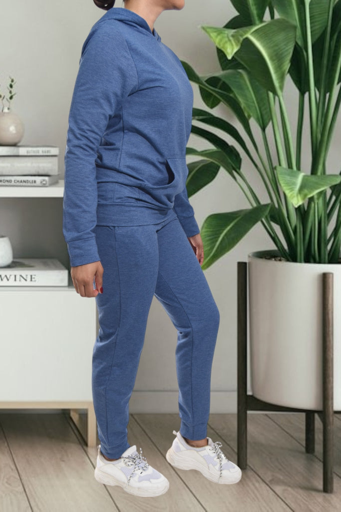 Ladies Blue Kangaroo Hoody Tracksuit Set - StylePhase SA