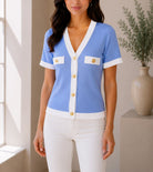 Ladies Blue Knitwear Shortsleeve Cardigan - StylePhase SA