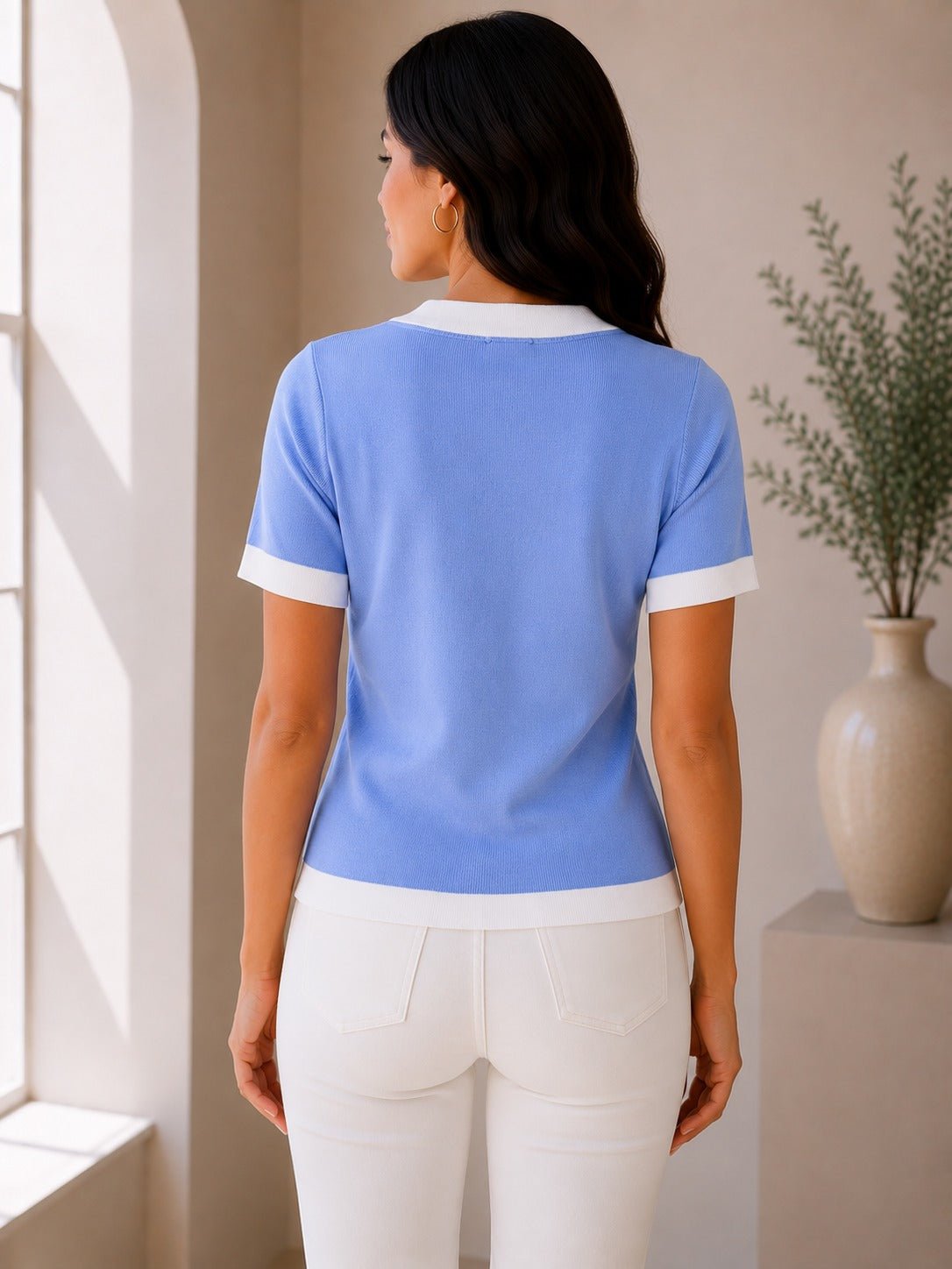 Ladies Blue Knitwear Shortsleeve Cardigan - StylePhase SA