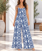 Ladies Blue Medallion Print Tie Strap Jumpsuit - StylePhase SA