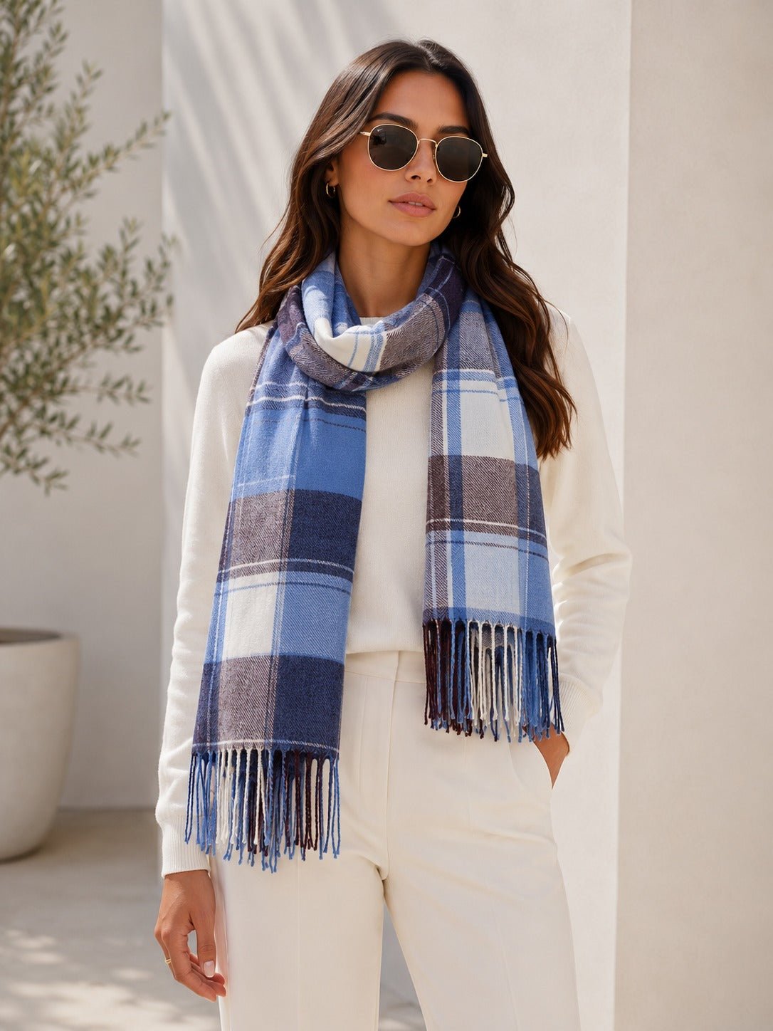 Ladies Blue Multi Color Check Scarf - StylePhase SA