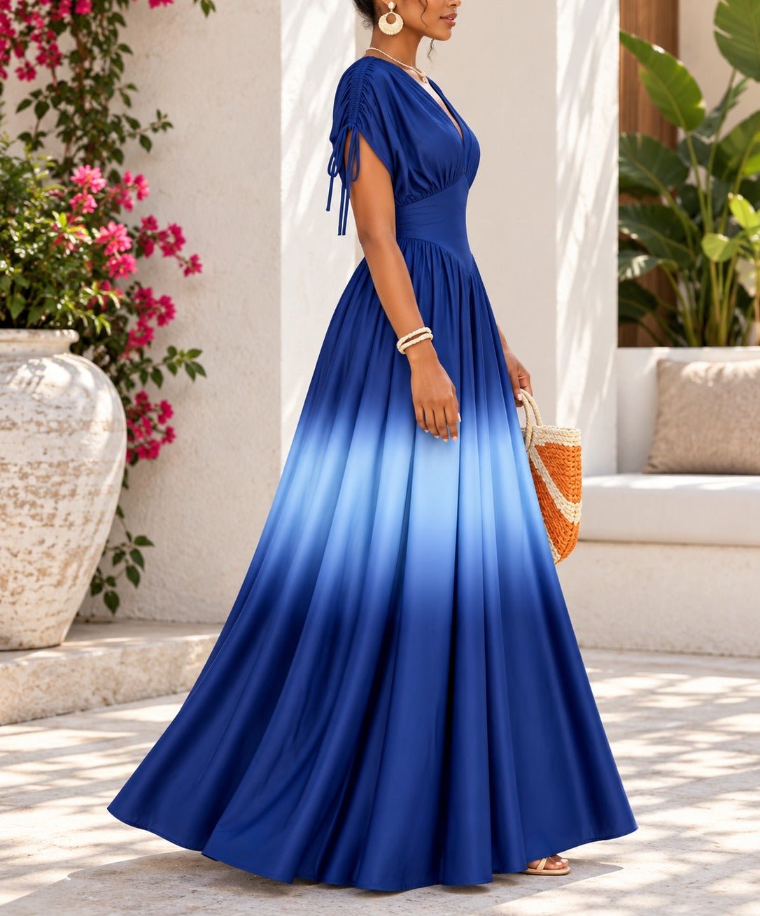 Ladies Blue Ombre Deep V-Neck Maxi Dress - StylePhase SA
