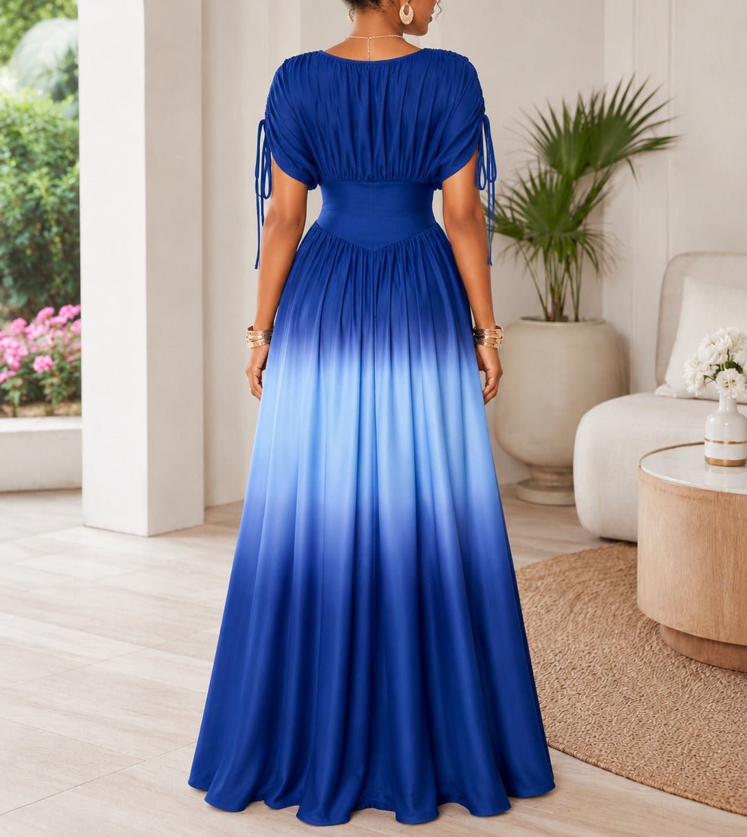 Ladies Blue Ombre Deep V-Neck Maxi Dress - StylePhase SA