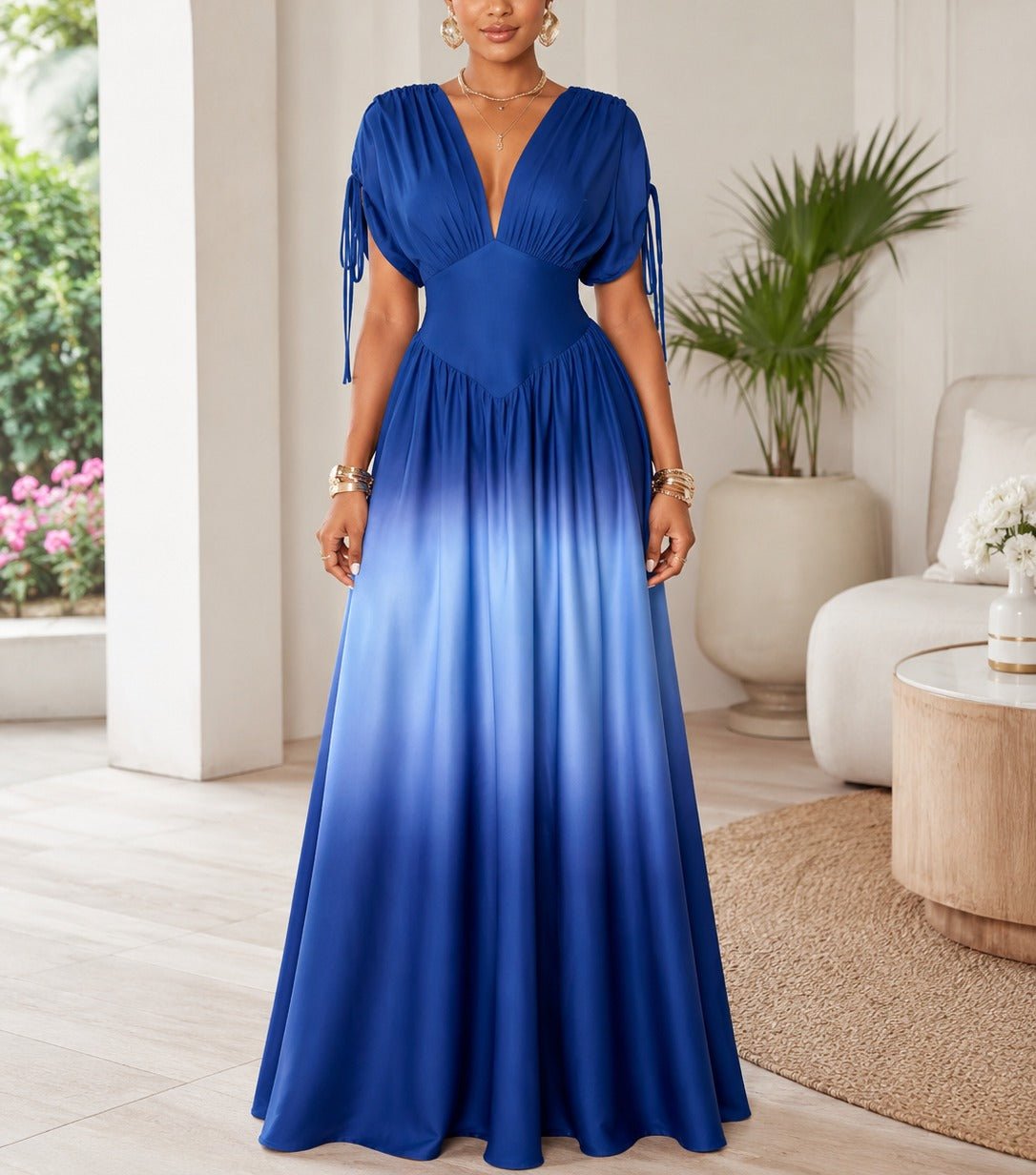 Ladies Blue Ombre Deep V-Neck Maxi Dress - StylePhase SA