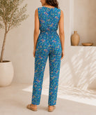 Ladies Blue Paisley Floral Print Sleeveless Jumpsuit - StylePhase SA