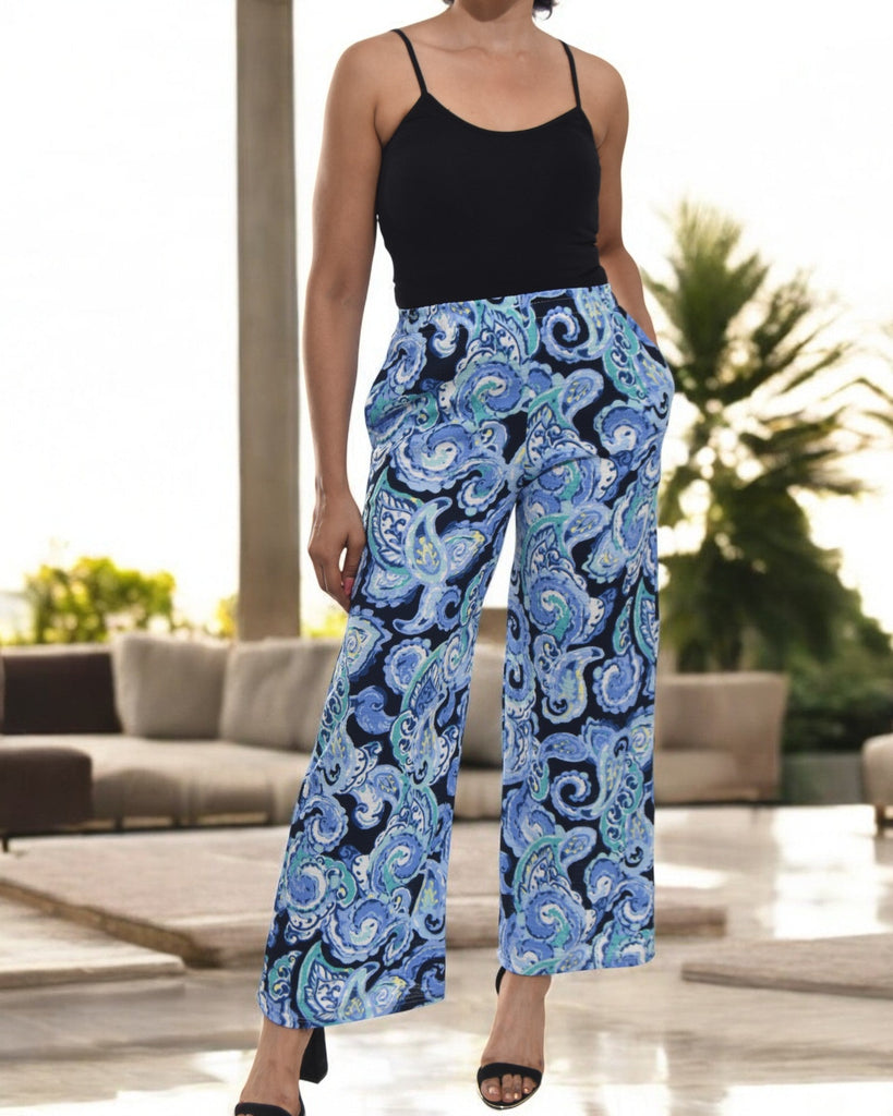 Ladies Blue Paisley Pocket Pants - StylePhase SA