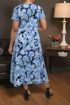 Ladies Blue Paisley Short Sleeve Maxi Dress - StylePhase SA