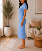 Ladies Blue Pearl Collar Rib Jersey Dress - StylePhase SA