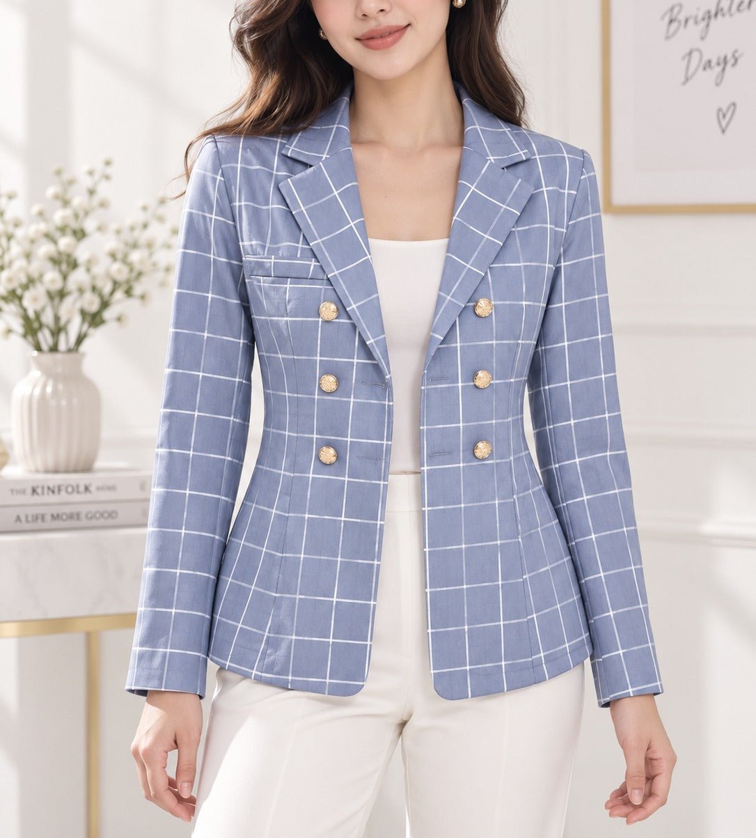Ladies Blue Plaid Blazer - StylePhase SA