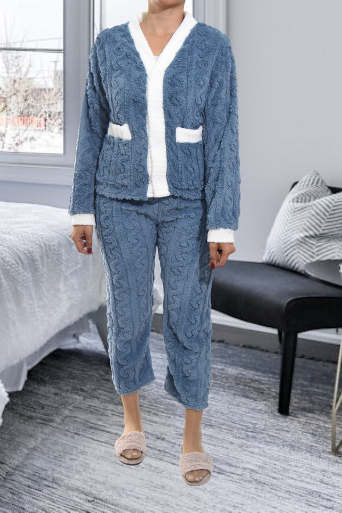 Ladies Blue Plush 3/4 Pj Set - StylePhase SA