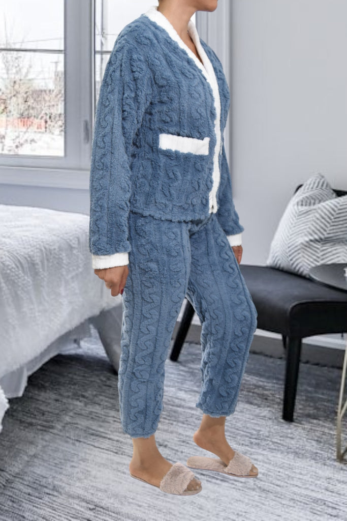 Ladies Blue Plush 3/4 Pj Set - StylePhase SA