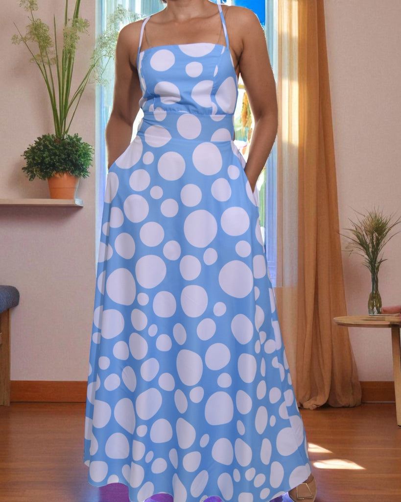 Ladies Blue Polka Dot Pocket Dress - StylePhase SA