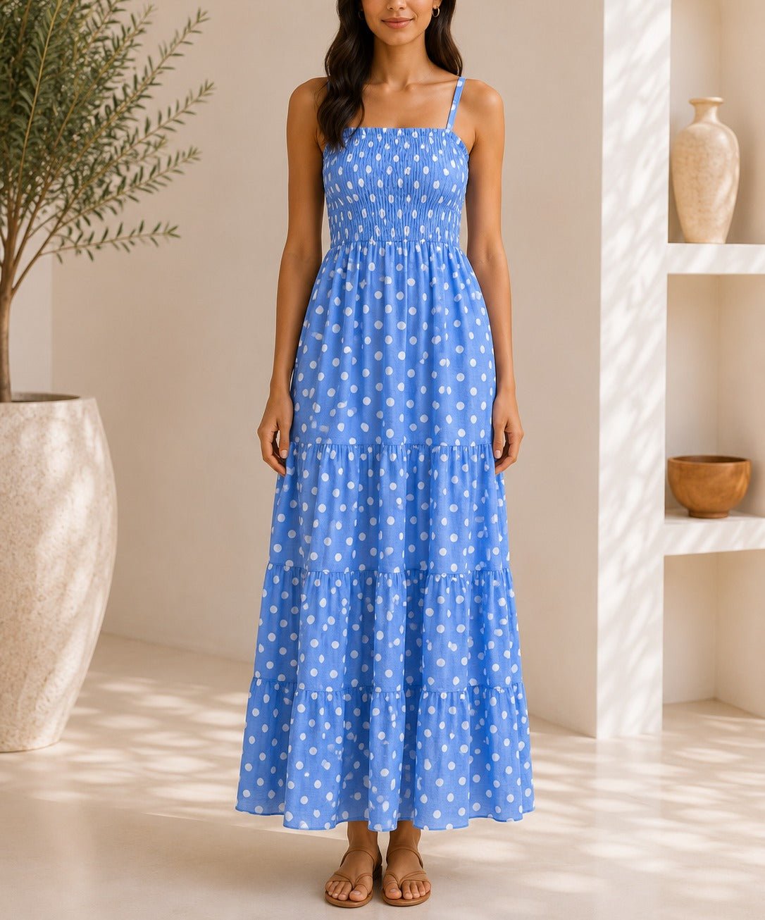 Ladies Blue Polka Dot Pocket Dress - StylePhase SA