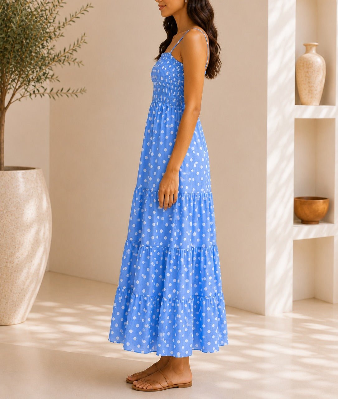Ladies Blue Polka Dot Pocket Dress - StylePhase SA