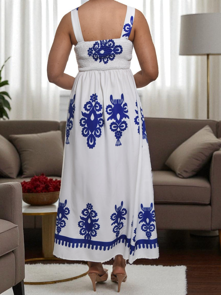 Ladies Blue Printed Front Slit Dress - StylePhase SA