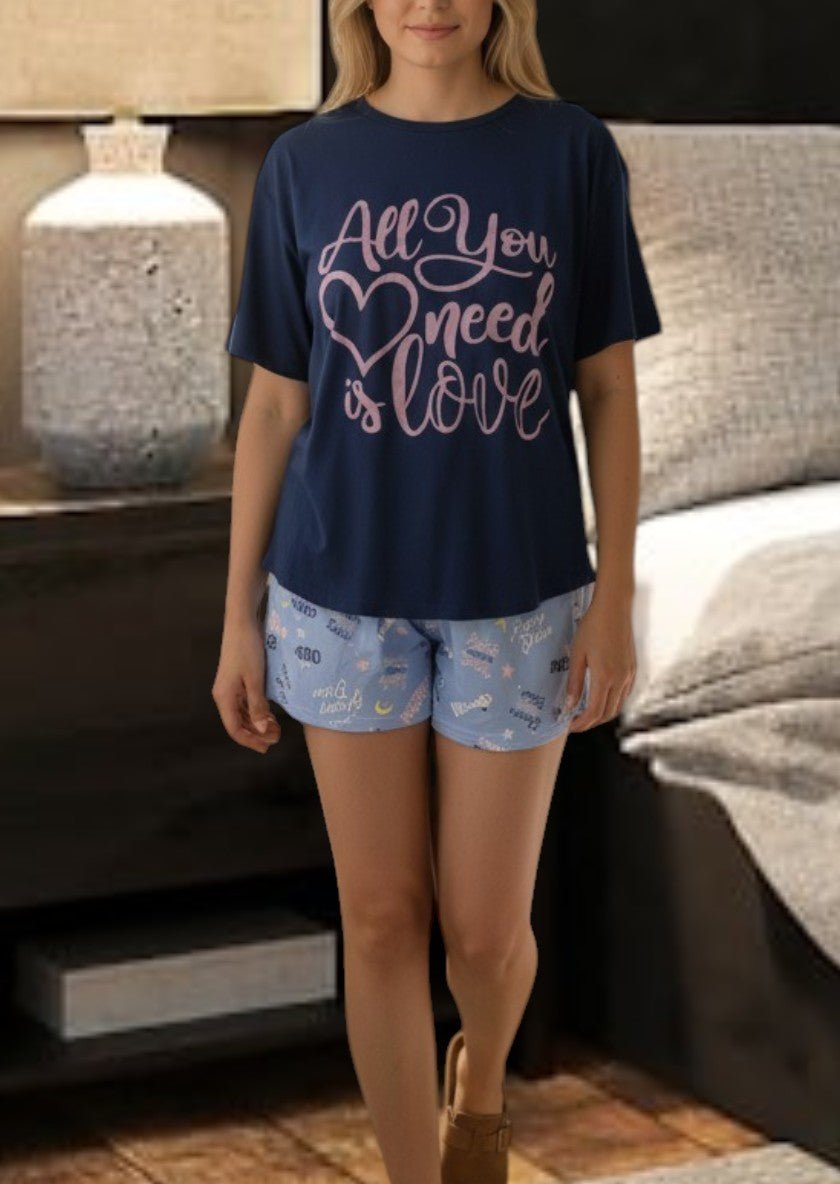 Ladies Blue Printed Pj Set - All You Need Is Love - StylePhase SA