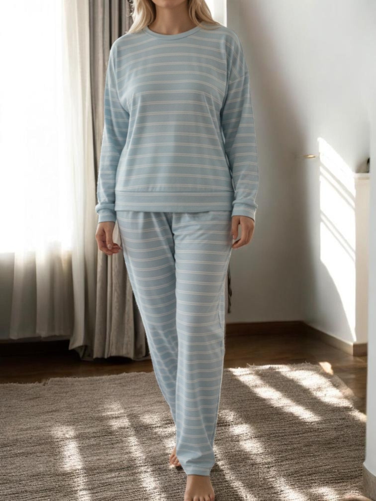 Ladies Blue Rib Knit Pj Set - StylePhase SA