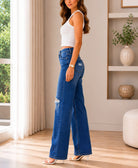 Ladies Blue Ripped Wide Leg Jeans - StylePhase SA