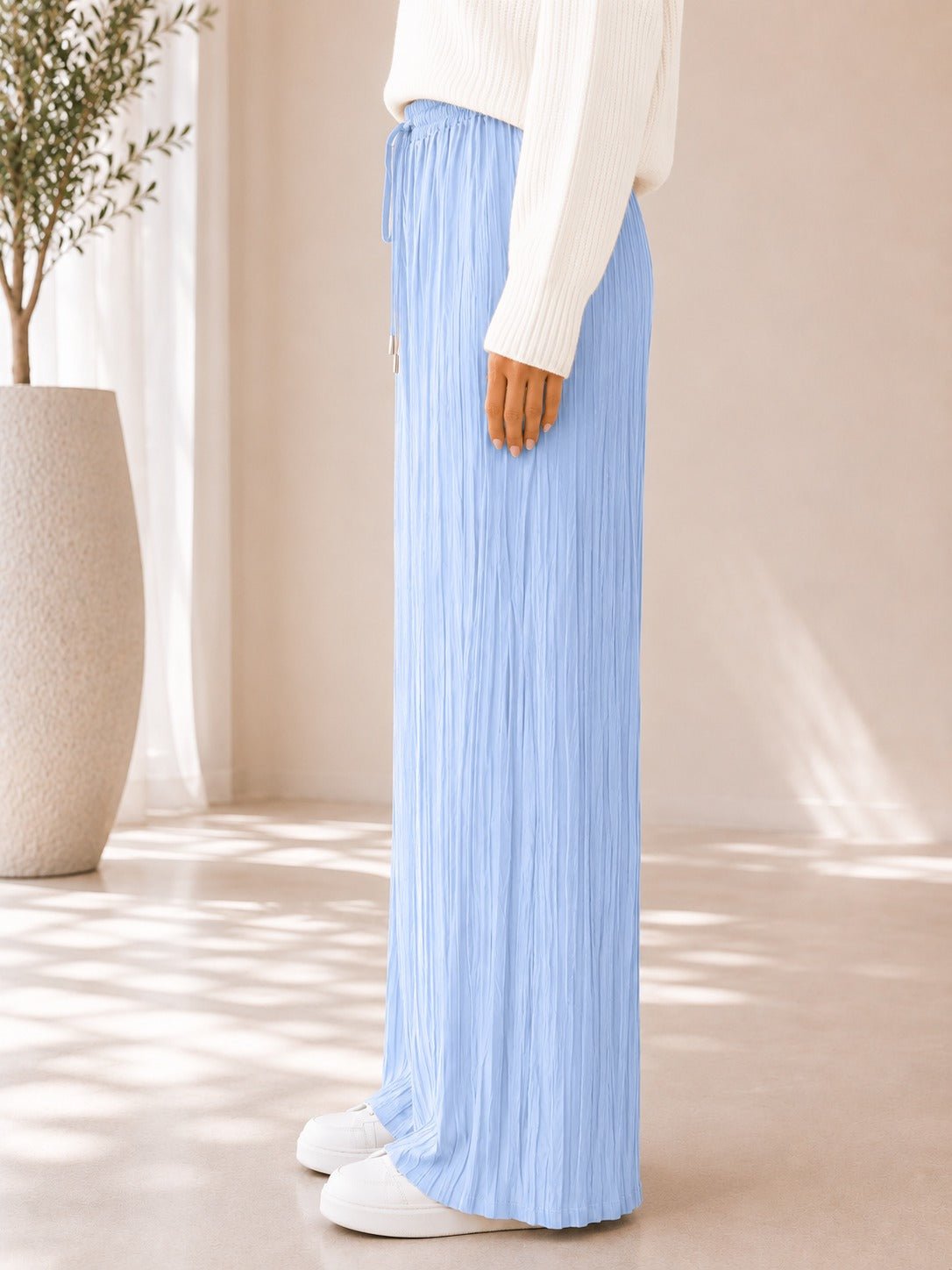 Ladies Blue Shaded Pleated Wide Leg Pants - StylePhase SA