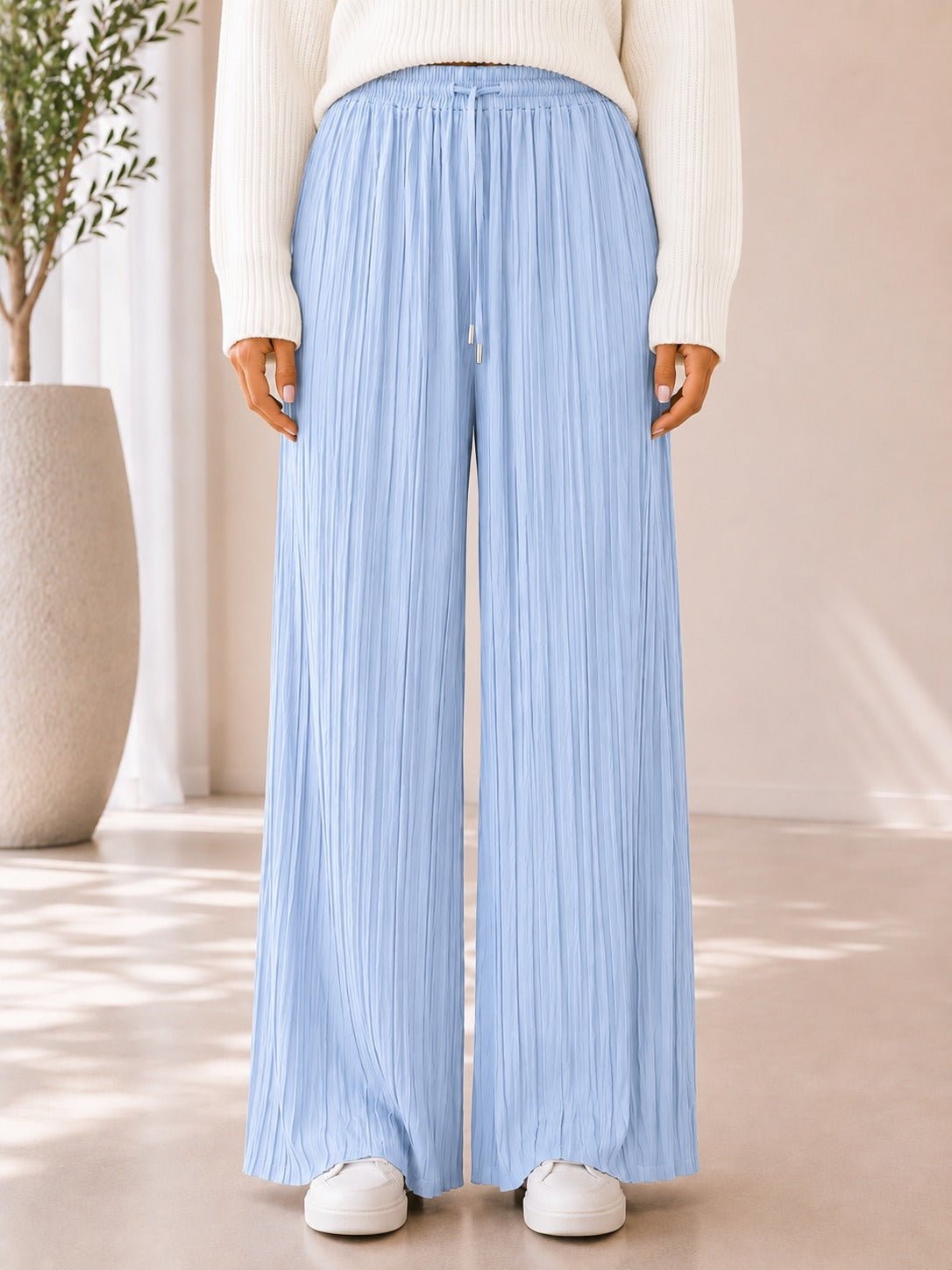 Ladies Blue Shaded Pleated Wide Leg Pants - StylePhase SA