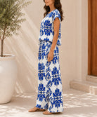 Ladies Blue Short Sleeve Printed Two-Piece Set - StylePhase SA