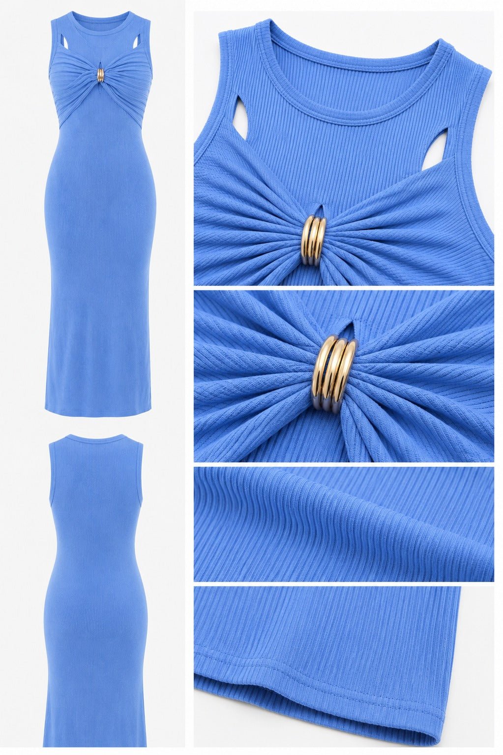 Ladies Blue Sleeveless Twist Front Maxi Dress - StylePhase SA