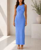Ladies Blue Sleeveless Twist Front Maxi Dress - StylePhase SA