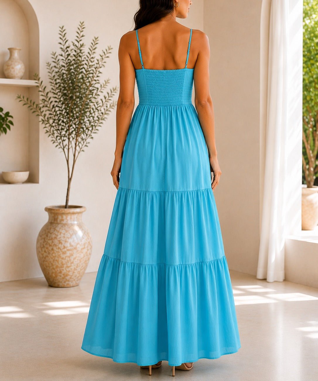 Ladies Blue Strappy Ruffel Hem Dress - StylePhase SA