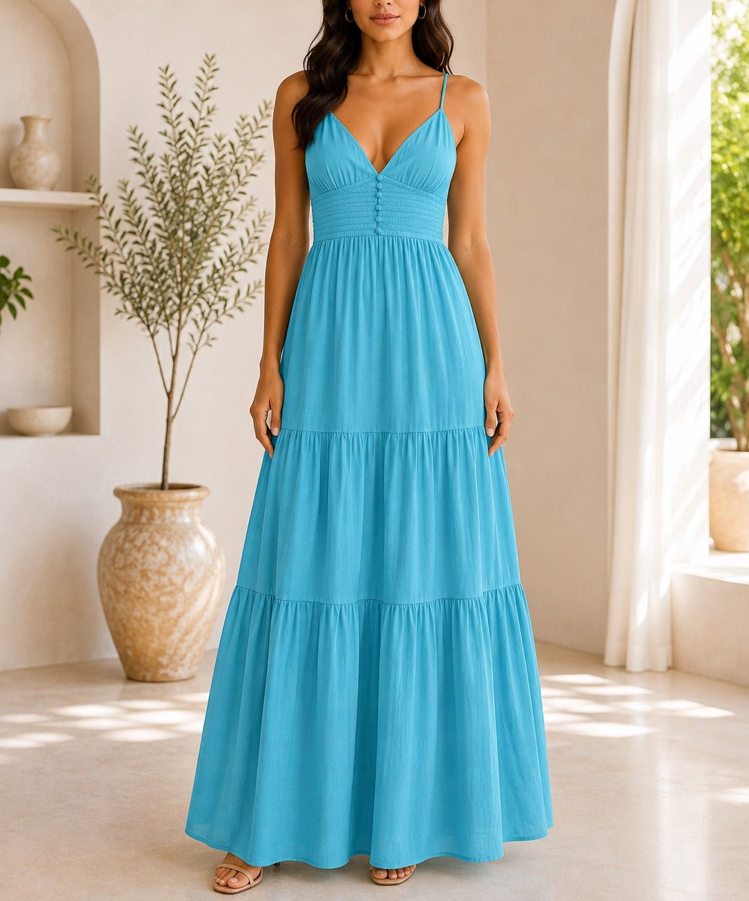 Ladies Blue Strappy Ruffel Hem Dress - StylePhase SA