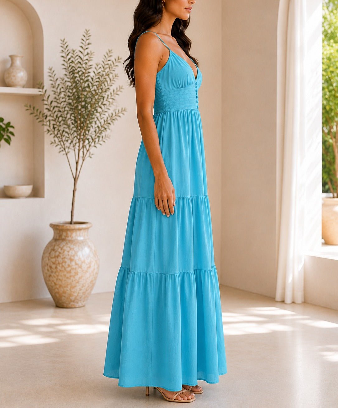 Ladies Blue Strappy Ruffel Hem Dress - StylePhase SA