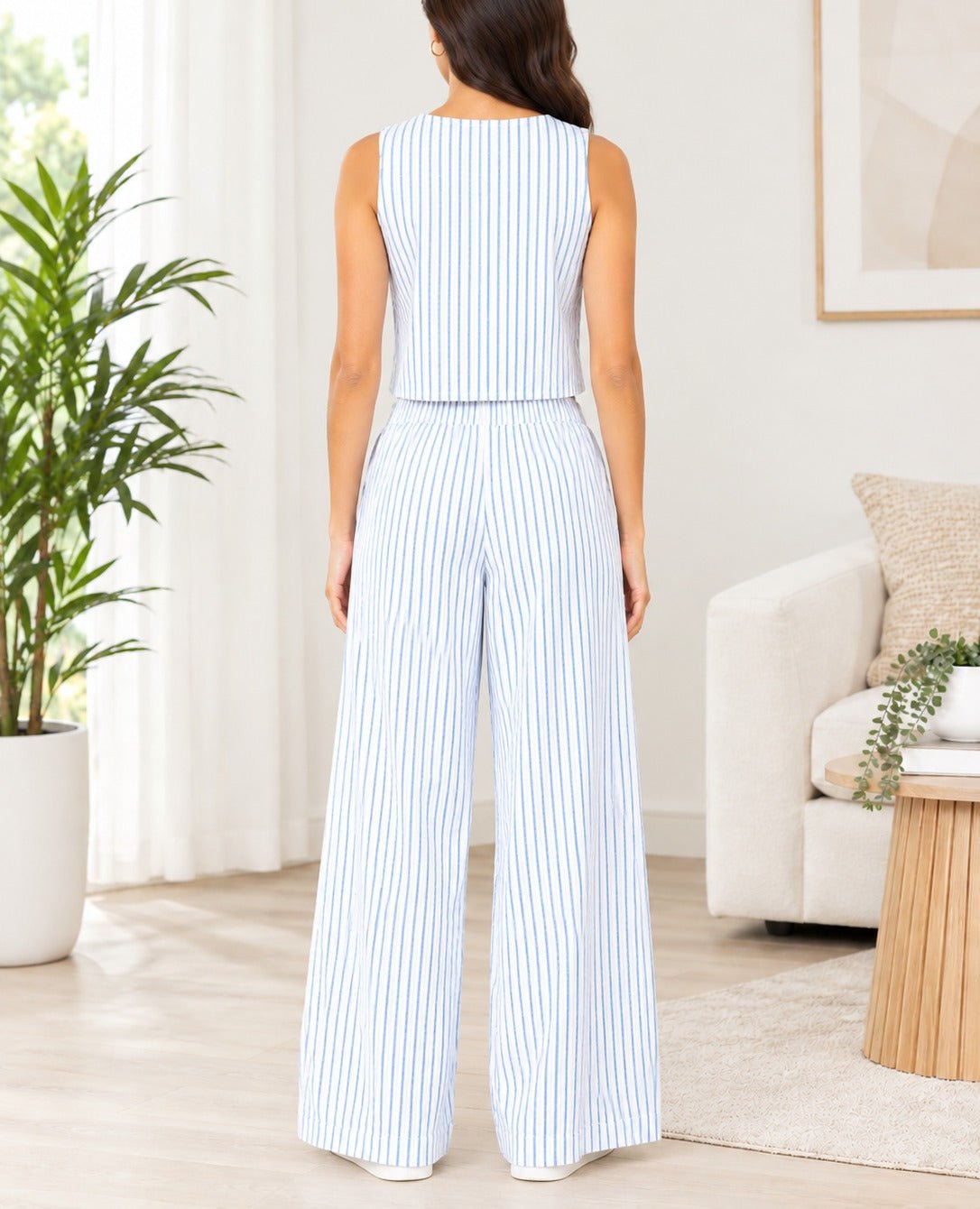 Ladies Blue Stripe Two-Piece Set - StylePhase SA